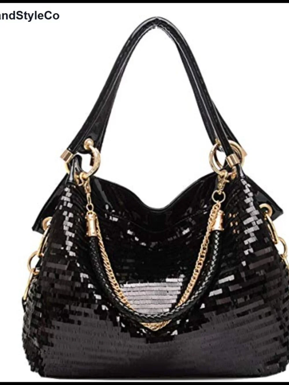 Women Patent Leather Large Shoulder Bag Chain Strap Sequin Purse